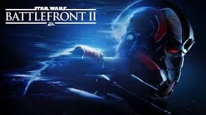 Star Wars Battlefront II, affiche du jeu vidéo avec un personnage armé sur fond bleu et noir