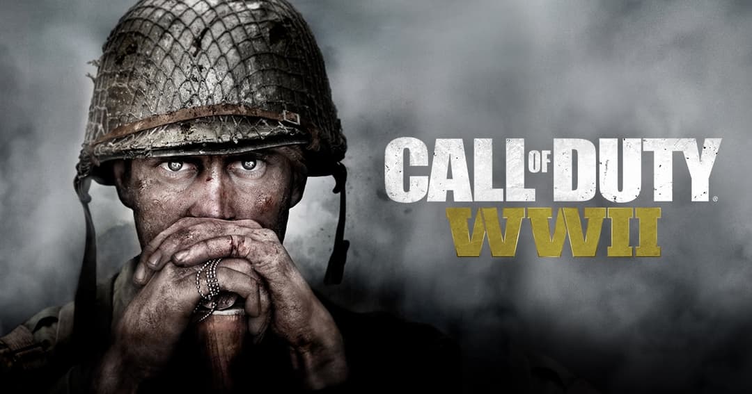 Soldat de la Seconde Guerre Mondiale au casque, les mains croisées devant le visage, avec le logo Call of Duty WWII