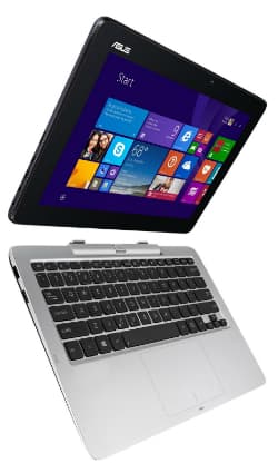 ASUS Transformer Book T100, écran tactile de 10,1 pouces détaché de son clavier coulissant argenté et noir