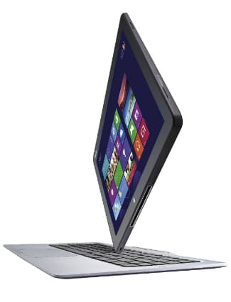 ASUS Transformer Book T100, hybride portable-tablette avec écran tactile 10,1 pouces pivotant au-dessus d'un clavier gris clair
