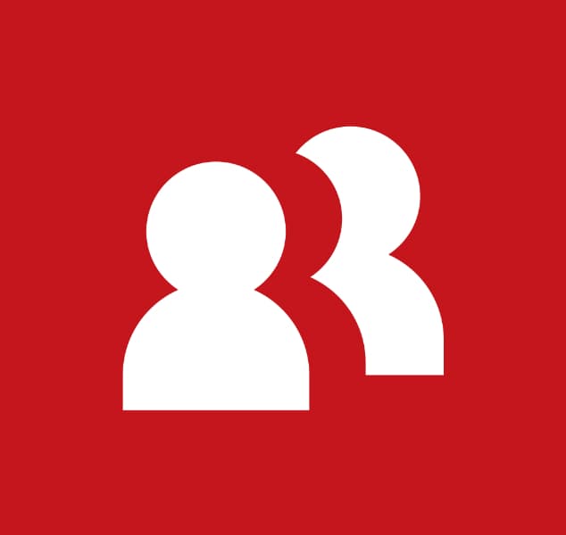 Deux silhouettes blanches de personnes sur fond rouge, symbolisant la gestion des contacts