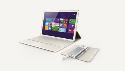 Tablette hybride blanche avec clavier amovible détaché et accessoires de productivité