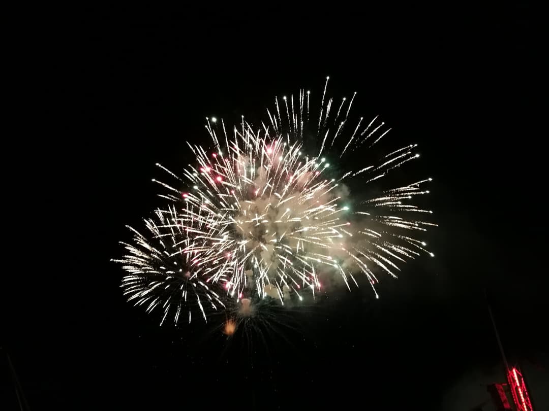 Feux d'artifice multicolores éclaboussant le ciel noir lors de la clôture du Paléo Festival 2017