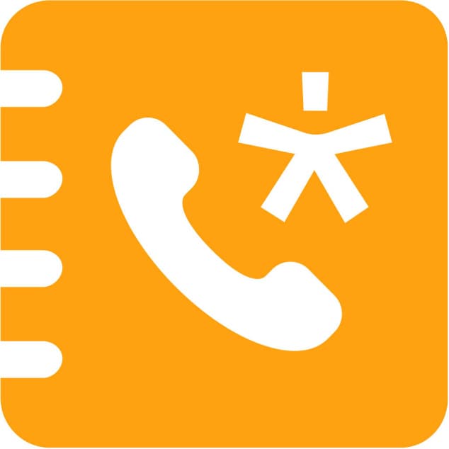 Logo InTouchApp avec un combiné téléphonique blanc et un carnet de contacts orange