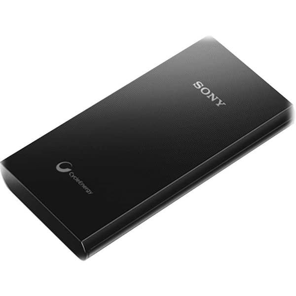Batterie externe Sony CP-V10A noire, rectangulaire et compacte, avec logo Sony en haut et inscription QuickCharge en bas