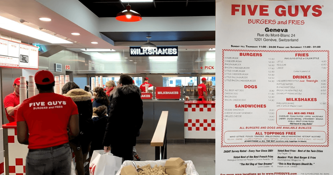 Comptoir caisse menu Five Guys Genève Comptoir caisse menu Five Guys Genève
