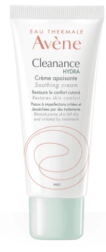 Tube de crème apaisante Cleanance Hydra d'Avène, blanc et rose, pour peaux sensibles irritées