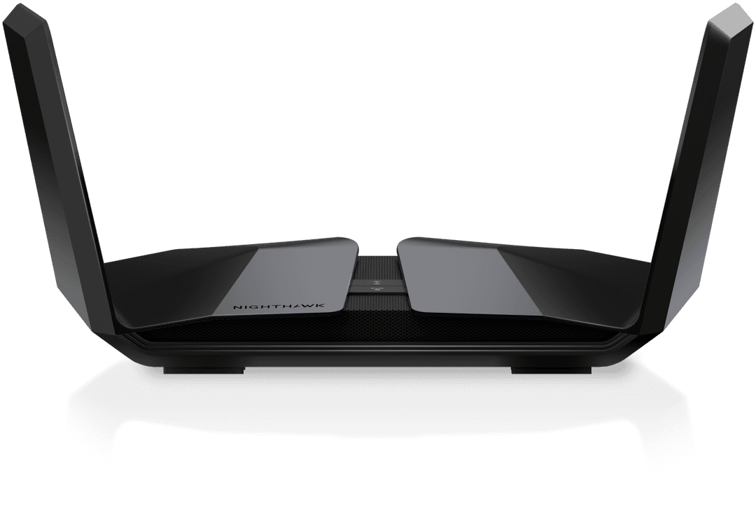 Routeur Netgear Nighthawk RAX200 Wi-Fi 6 noir avec deux antennes externes et finitions grises