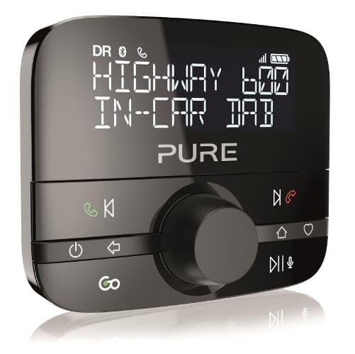 Radio Highway 600 de Pure, noire et grise, avec écran sans bordure affichant les infos du poste et boutons de contrôle
