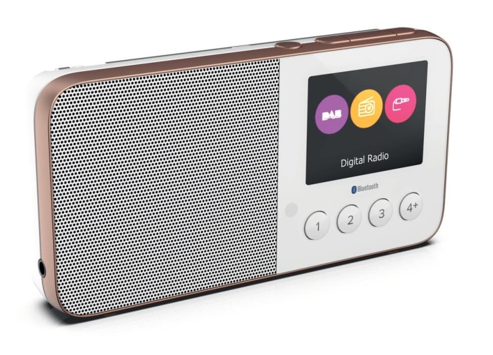 Radio numérique Pure Move T4 blanche et marron avec écran tactile et boutons de commande, connectivité Bluetooth