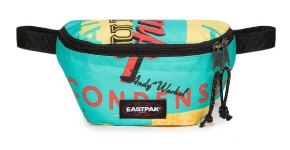 Banane Eastpak Andy Warhol turquoise et jaune aux motifs Campbell's Soup, avec sangle noire
