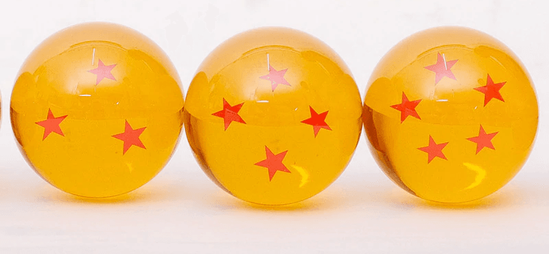 Trois boules de cristal jaune orangé avec étoiles rouges, coffret Dragon Ball Super pour collectionneurs