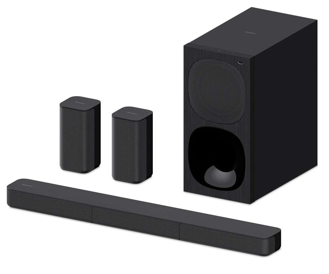 Barre de son Sony HT-G700 noire avec caisson de graves, deux enceintes arrière et barre frontale