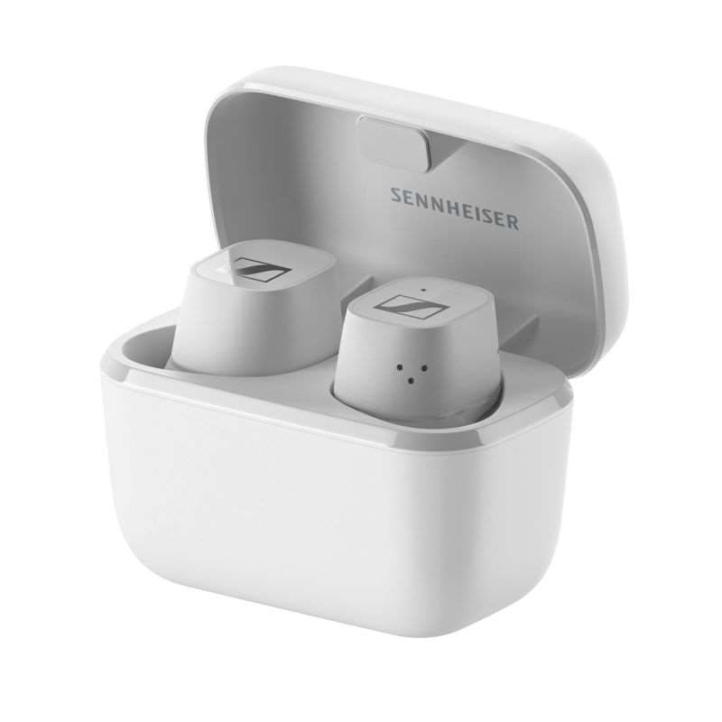 Écouteurs Sennheiser CX 400BT True Wireless blancs dans leur boîtier de recharge ouvert