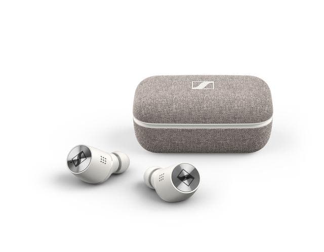 Écouteurs Sennheiser CX 400BT True Wireless blancs avec boîtier de charge en tissu gris
