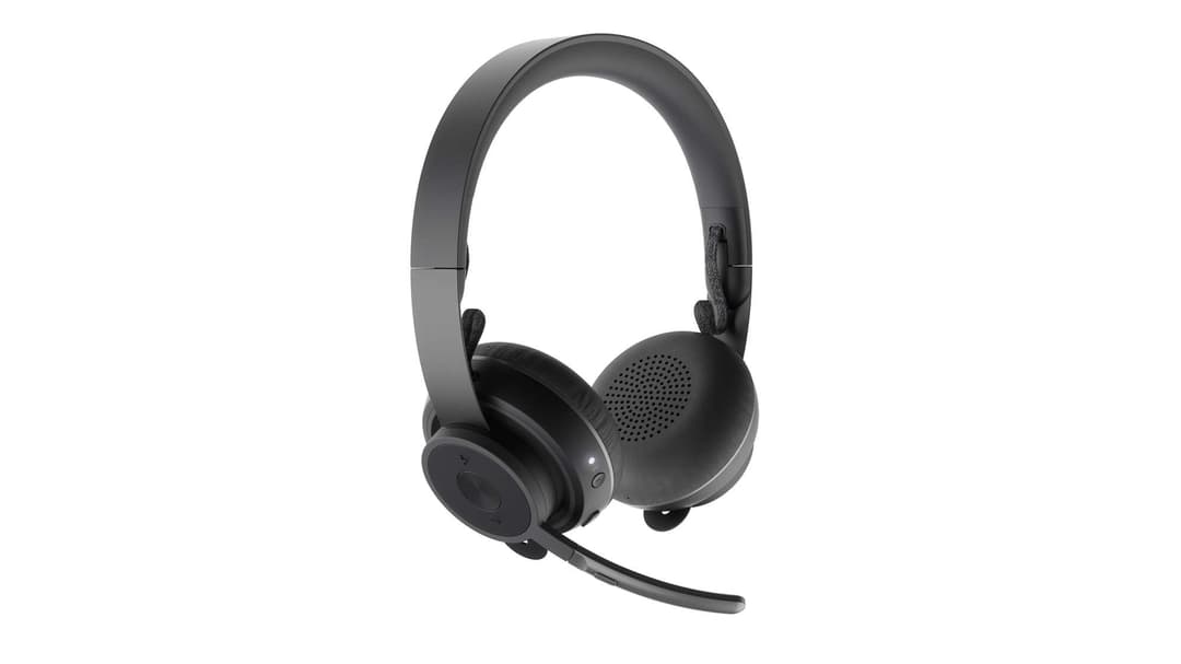 Casque Logitech Zone Wireless gris et noir avec arceau réglable, coussinets de mousse et micro-boom intégré