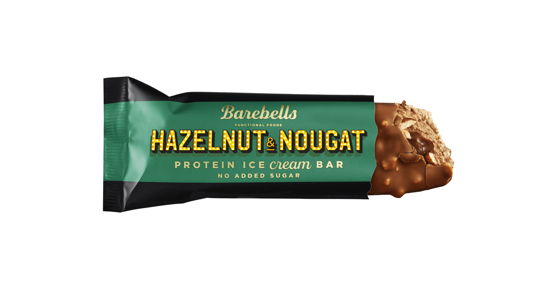 Barebells Hazelnut & Nougat, barre de crème glacée protéinée sans sucre ajouté, enrobée de chocolat