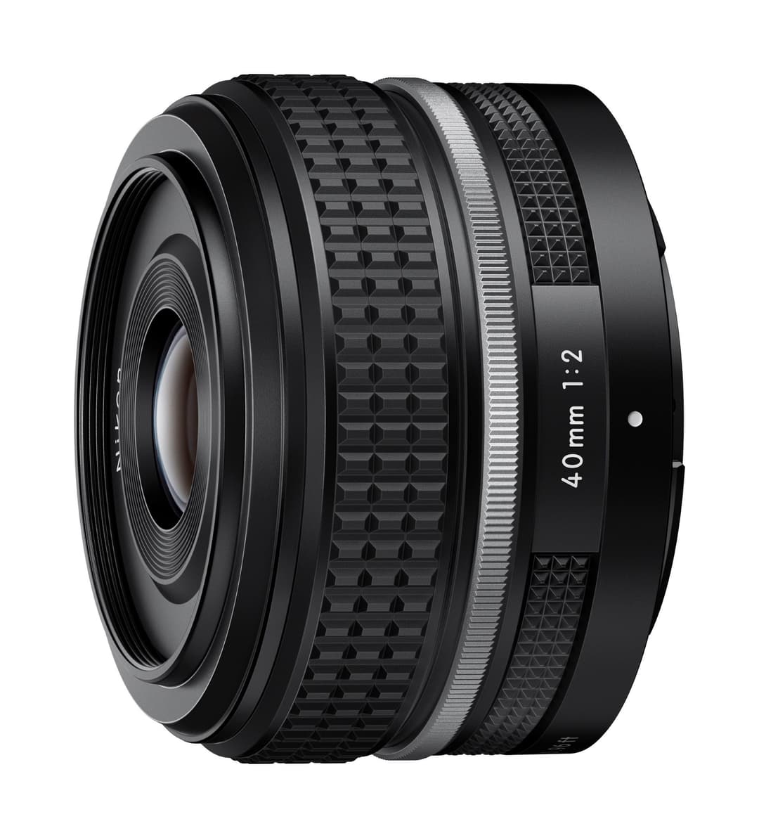 Objectif NIKKOR Z 40mm f/2 (SE) de Nikon, noir avec bague de mise au point texturée et marquages blancs