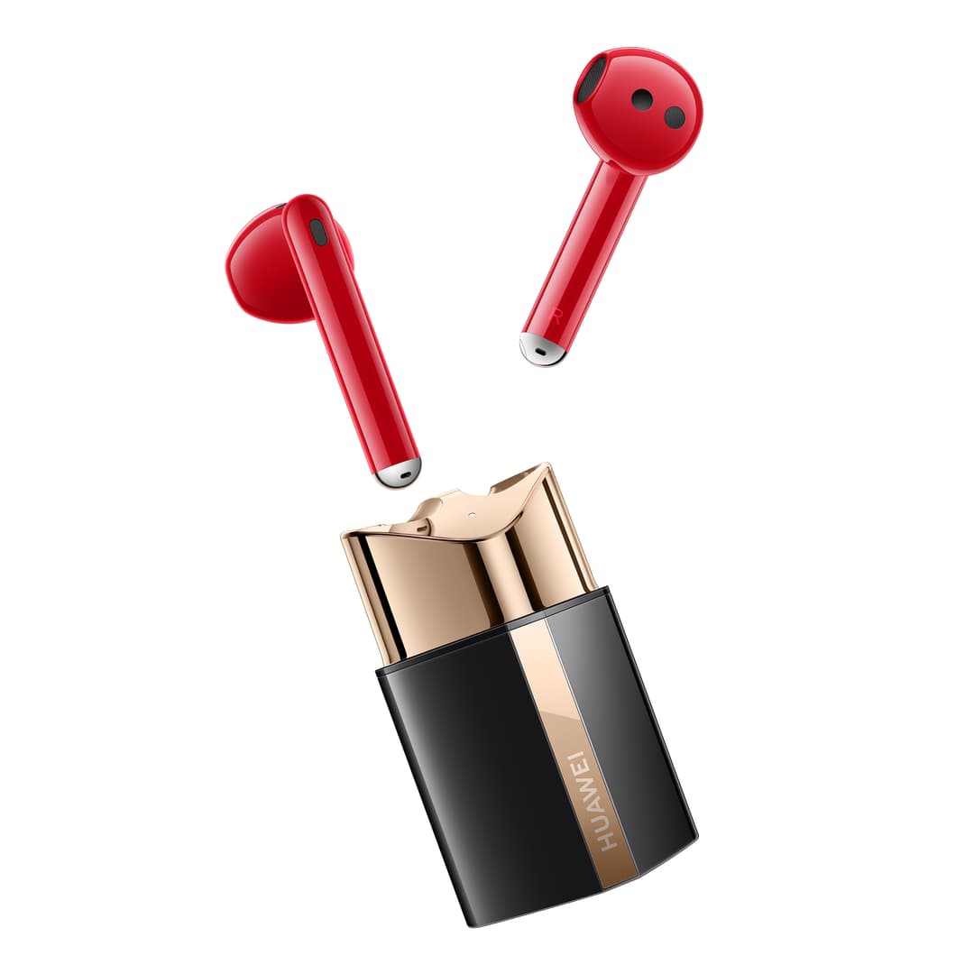 HUAWEI FreeBuds Lipstick, écouteurs sans fil rouges avec boîtier de recharge noir et doré