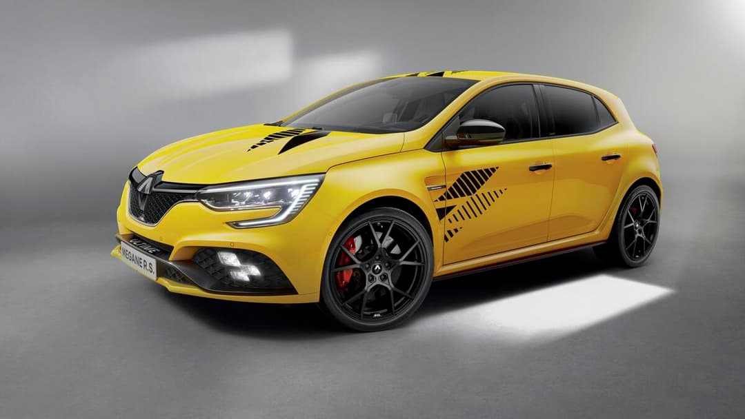 Renault Megane R.S. Ultime jaune vif avec bandes noires, présentée au Tokyo Auto Salon 2023