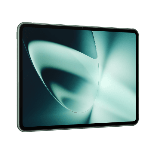 OnePlus Pad, tablette avec écran affichant des formes abstraites turquoise et noires