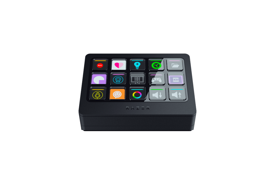 Stream Controller X de Razer, boîtier noir avec 15 boutons programmables aux icônes colorées pour le streaming et la productivité