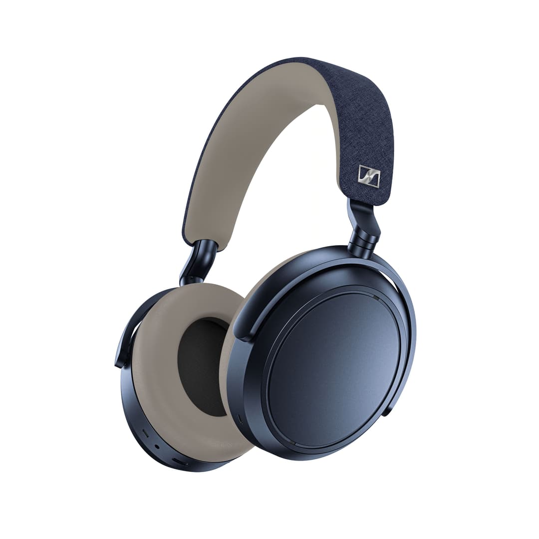 Casque Sennheiser MOMENTUM 4 Wireless coloris denim bleu avec coussinets gris et arceau en tissu denim