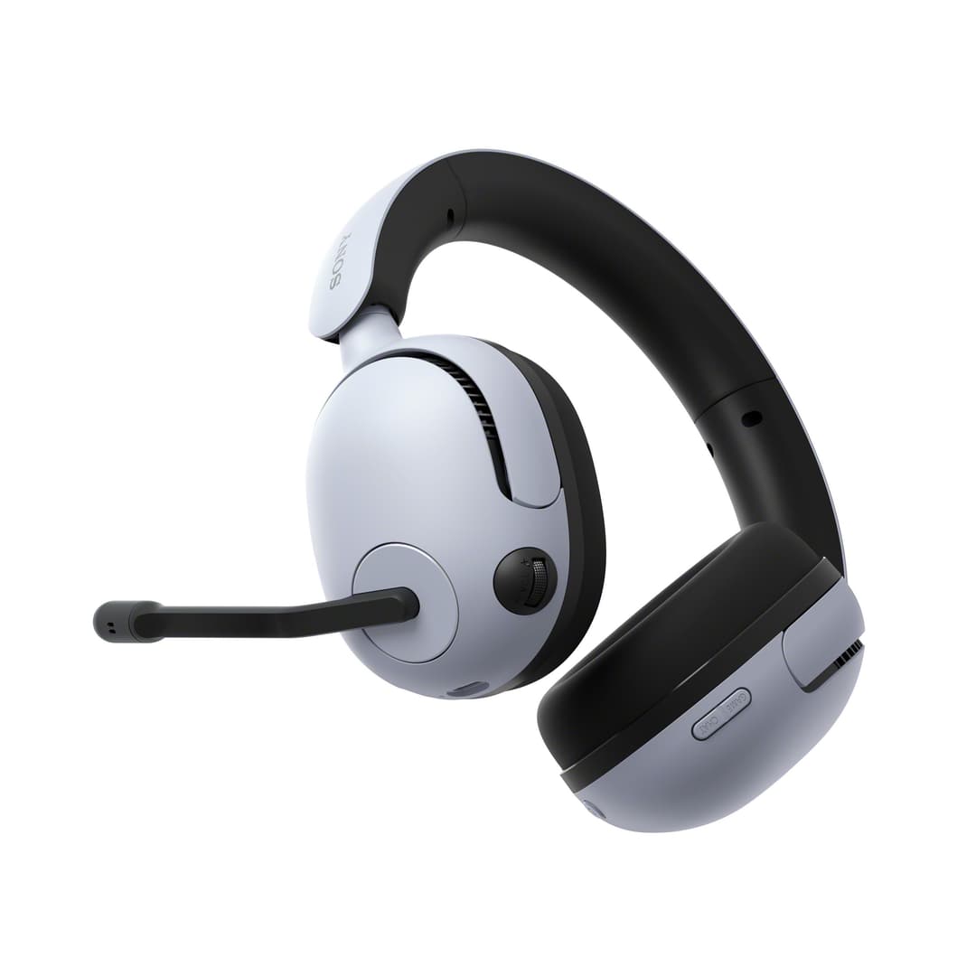 Casque Sony INZONE blanc et noir avec micro rétractable et arceau à faible pression, présenté sur fond blanc