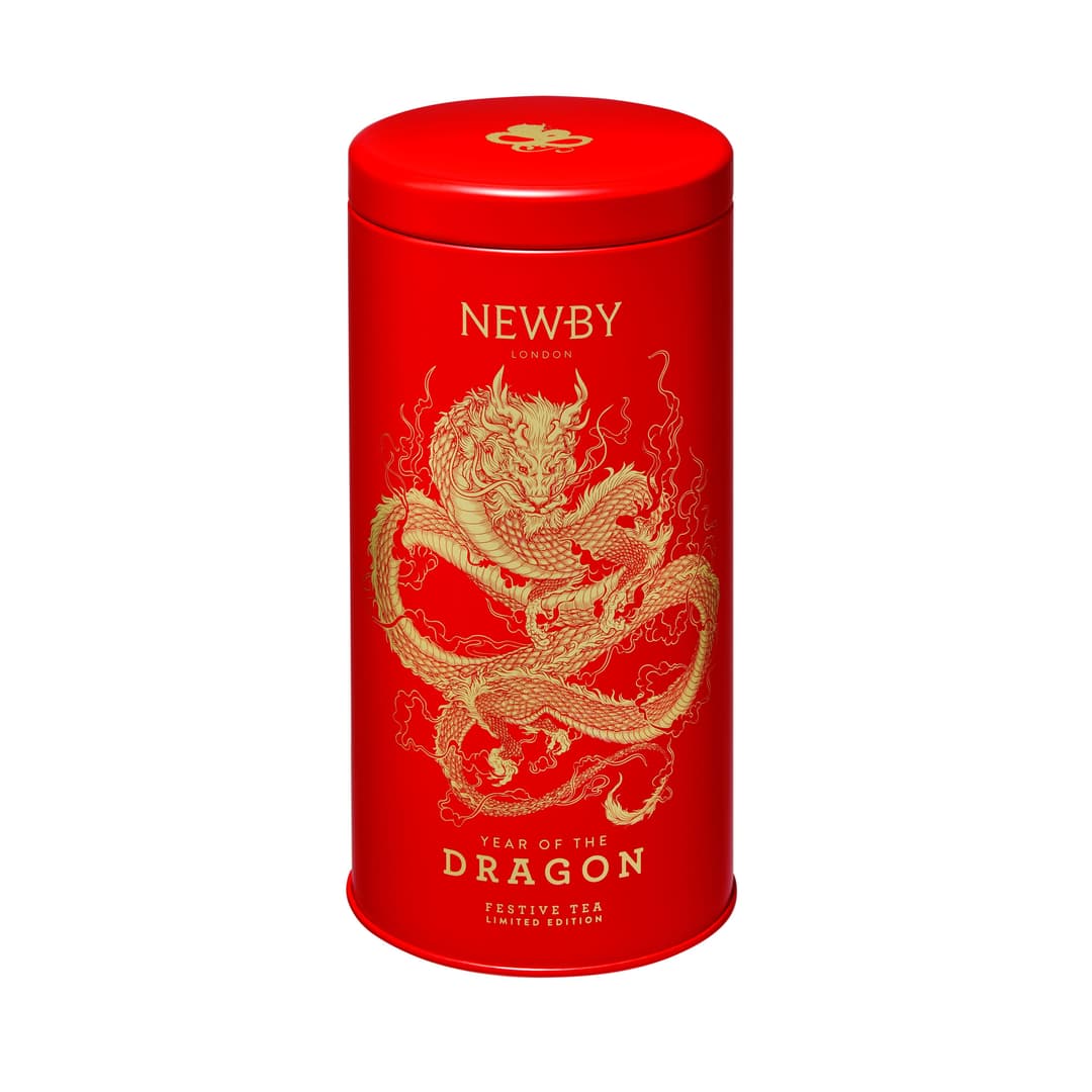 Boîte de thé Newby rouge avec dragon doré, édition limitée Année du Dragon