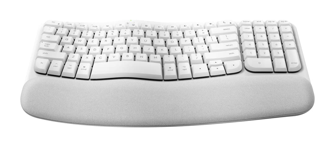 Clavier Logitech Ergo Wave Keys for Mac en blanc cassé avec repose-poignets rembourré ergonomique