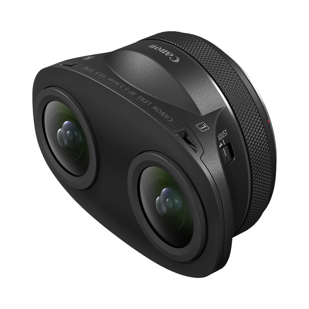 Objectif Canon RF-S 3.9mm F3.5 STM DUAL FISHEYE noir avec deux lentilles grand angle et bague de mise au point texturée