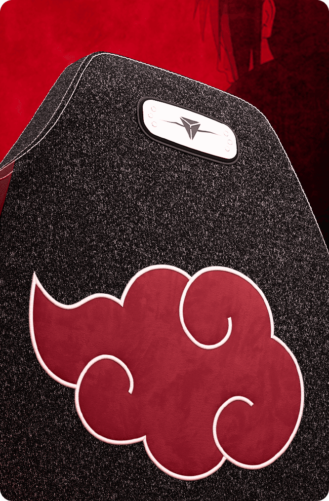 Chaise gaming Secretlab noir et rouge avec le logo Akatsuki de Naruto brodé sur le dossier