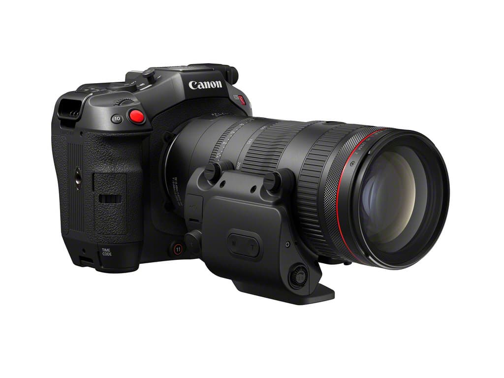 Canon EOS R avec objectif RF 70-200mm F2.8 L IS USM Z, caméra noire avec bague de contrôle du diaphragme rouge
