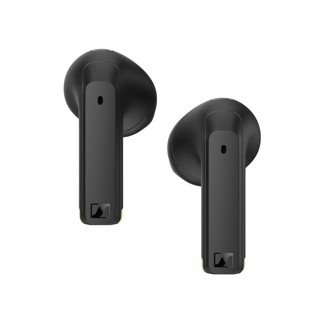 Écouteurs sans fil Sennheiser ACCENTUM Open noirs avec arceau auriculaire, présentés côte à côte