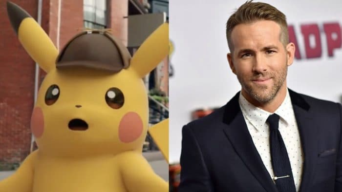 Détective Pikachu avec son expression surprise et Tim, le protagoniste, en costume noir et cravate