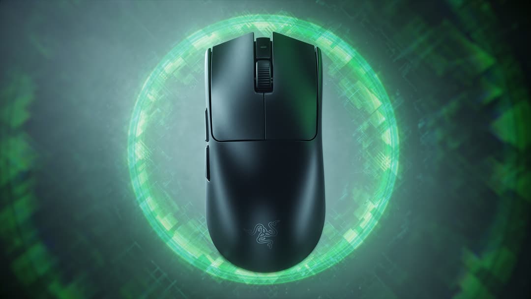 Souris gaming Razer Viper V4 Pro noire avec aura lumineuse verte, vue de dessus