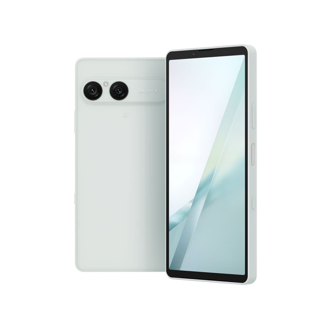 Sony Xperia 10 VIII blanc avec double capteur photo à l'arrière et écran affichant un dégradé bleu