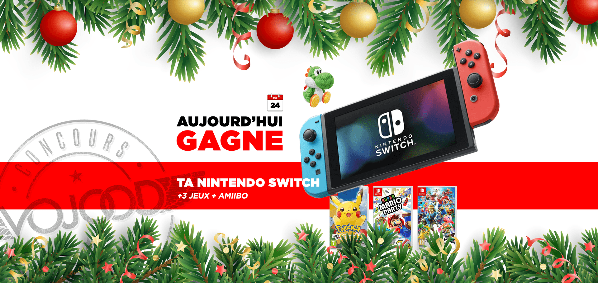 24 DEC • GAGNE ta Nintendo Switch + 3 Jeux + amiibo Woolly Yoshi • Calendrier Avent 2018