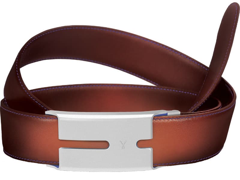 Ceinture connectée Belty Good Vibes en cuir marron avec boucle blanche et argent