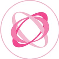 Logo MindMeister avec forme géométrique rose vif et orbites entrecroisées