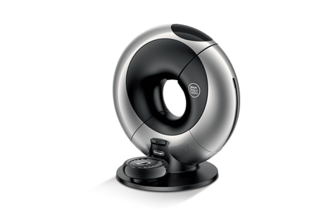 Machine à café NESCAFÉ Dolce Gusto Movenza, design sphérique argenté et noir avec réservoir transparent