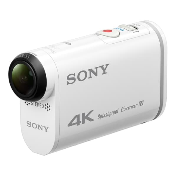 Sony Action Cam 4K X1000VR blanche et noire, caméra d'action compacte avec objectif grand-angle, étanche et équipée de microphone stéréo