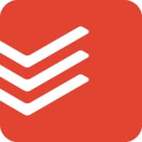 Logo de Todoist, application de gestion de tâches avec trois traits blancs stylisés sur fond rouge