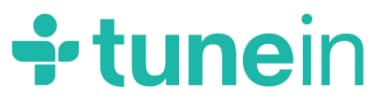 Logo de TuneIn en turquoise avec symboles de plus et de point représentant la plateforme de radio en ligne